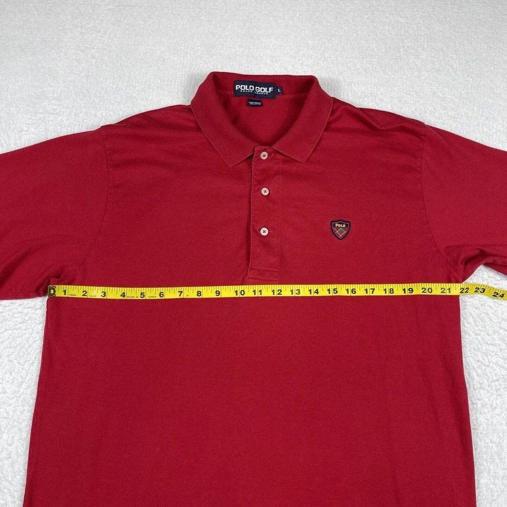 Polo Ralph Lauren Shirt Mens Large Red Vintage‎ Golf Tartan Crest Preppy Golfer